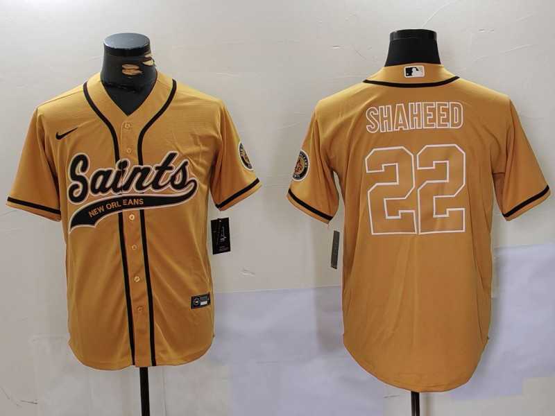 Mens New Orleans Saints #22 Rashid Shaheed Gold Cool Base Stitched Baseball Jersey